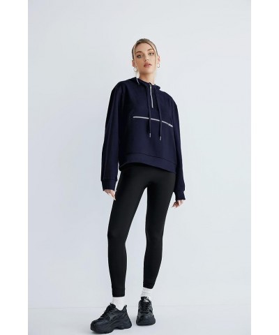 Women's Thin Tunic Hoodies Long Sleeve Zip Up Sweatshirts Pullover Blouse Tops Style2 - Navy $10.58 Hoodies & Sweatshirts