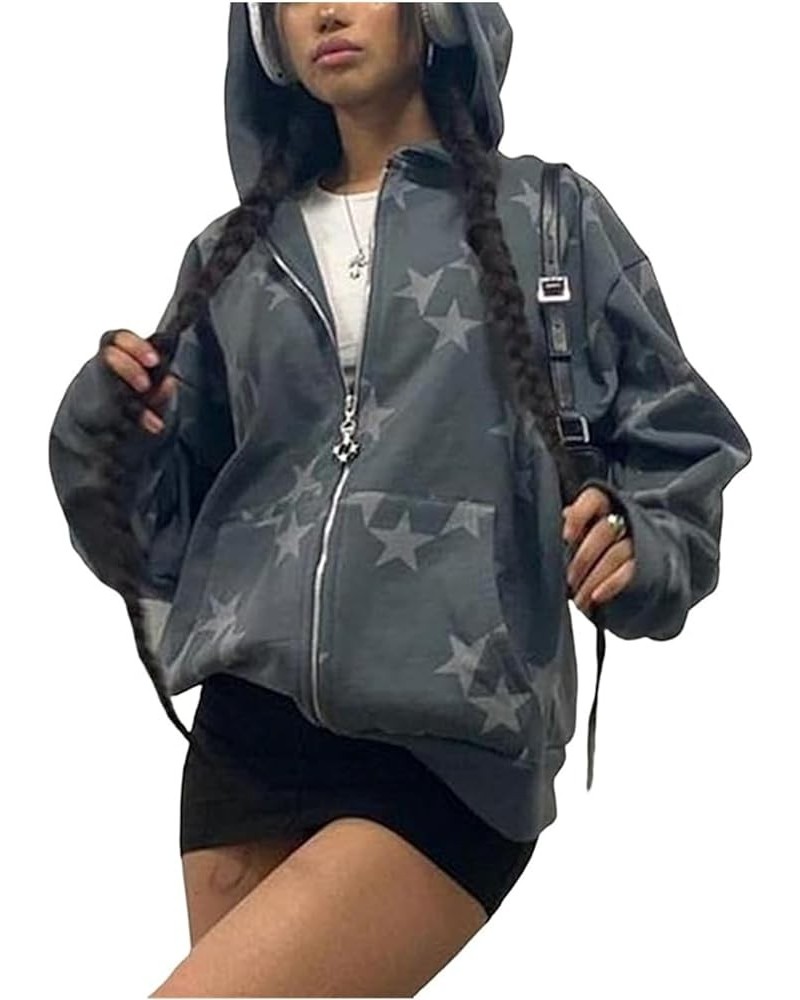 ​Women Y2k Zip Up Hoodies Star Graphic Long Sleeve Jackets Hip Hop Harajuku Oversized Hooded Sweatshirt B Dark Gray $16.23 Ho...