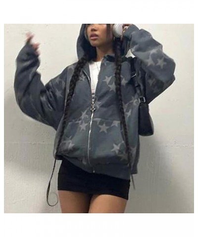 ​Women Y2k Zip Up Hoodies Star Graphic Long Sleeve Jackets Hip Hop Harajuku Oversized Hooded Sweatshirt B Dark Gray $16.23 Ho...