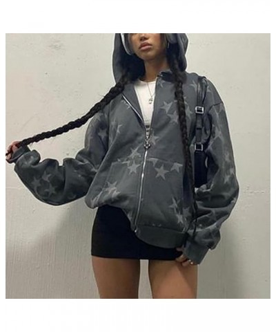 ​Women Y2k Zip Up Hoodies Star Graphic Long Sleeve Jackets Hip Hop Harajuku Oversized Hooded Sweatshirt B Dark Gray $16.23 Ho...