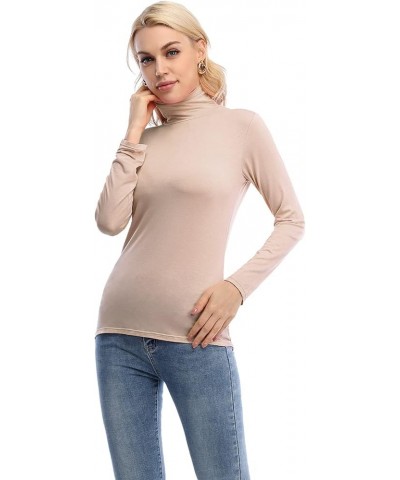 Womens Long Sleeve Turtleneck Shirt Lightweight Slim Turtle Neck Active Tops Basic Pullover Undershirt 2 Pack 2-pack Black/Kh...