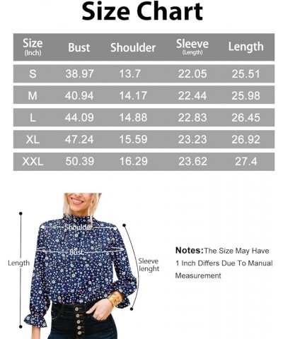 Womens Blouses Dressy Casual Long Sleeve Mock Neck Print Shirts Frill Trim Work Office Tops 2023 A - Floral Navy $15.05 Blouses