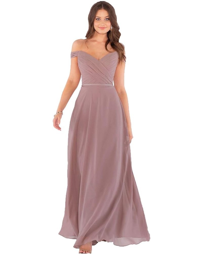 Women's Off Shoulder Bridesmaid Dresses Long Chiffon Formal Wedding Prom Evening Gown Blush $28.70 Dresses