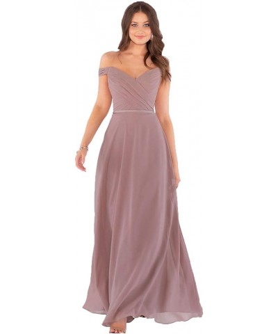 Women's Off Shoulder Bridesmaid Dresses Long Chiffon Formal Wedding Prom Evening Gown Blush $28.70 Dresses