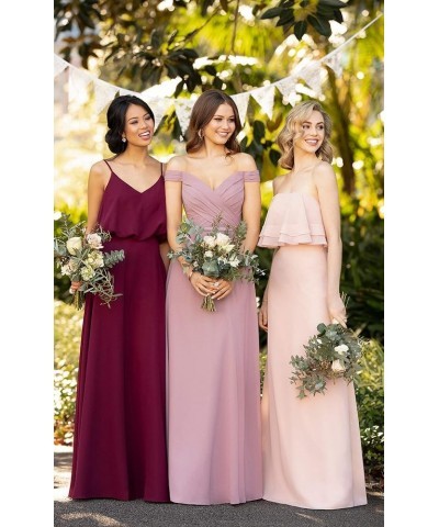 Women's Off Shoulder Bridesmaid Dresses Long Chiffon Formal Wedding Prom Evening Gown Blush $28.70 Dresses