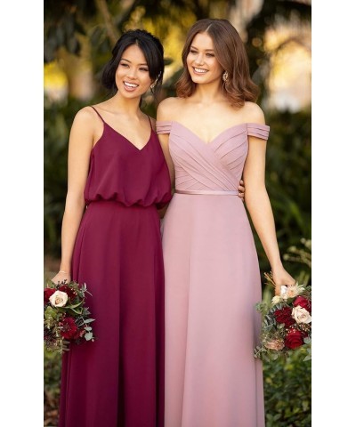 Women's Off Shoulder Bridesmaid Dresses Long Chiffon Formal Wedding Prom Evening Gown Blush $28.70 Dresses