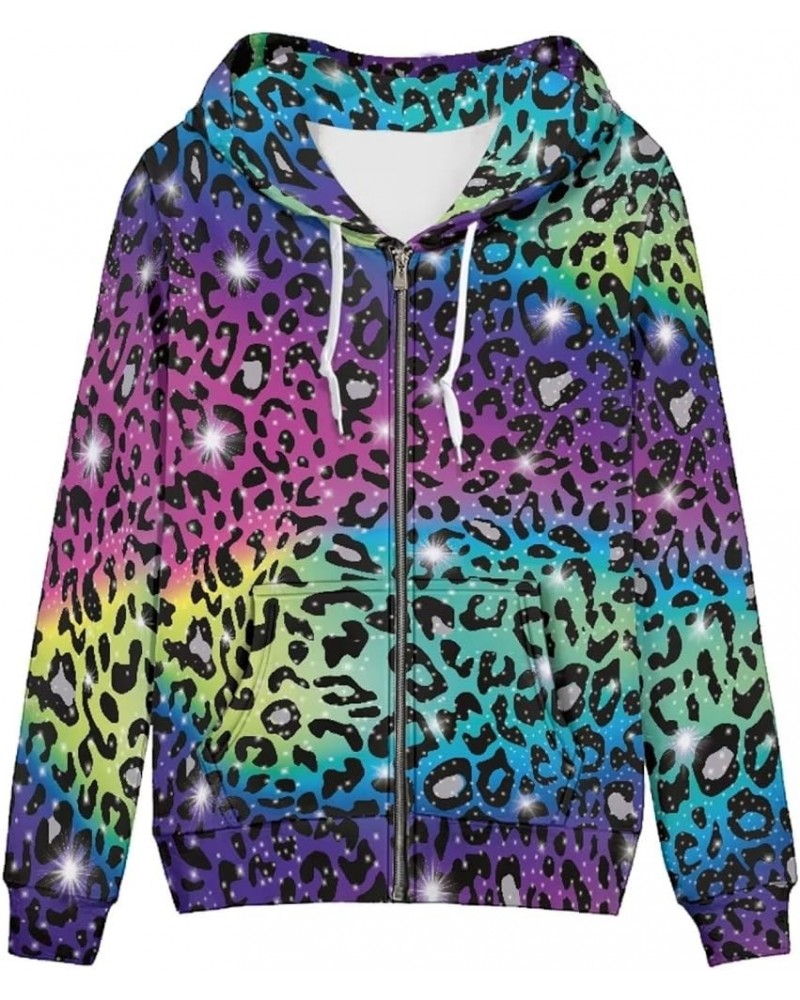 Women Y2K Hoodie Zip Up Sweatshirt Vintage Jackets Hooded Cardigan 0 Leopard Print Rainbow $19.45 Hoodies & Sweatshirts