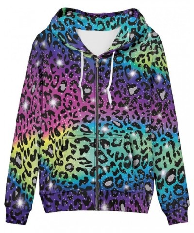 Women Y2K Hoodie Zip Up Sweatshirt Vintage Jackets Hooded Cardigan 0 Leopard Print Rainbow $19.45 Hoodies & Sweatshirts