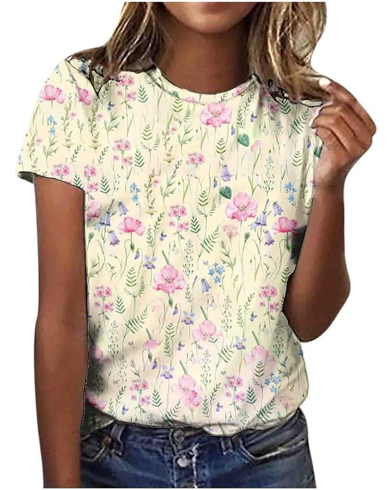 Retro Floral Print Shirts for Women Short Sleeve Crew Neck Pullover Summer Tops Blouse Fashion Loose Basic Tees Tops 01beige ...