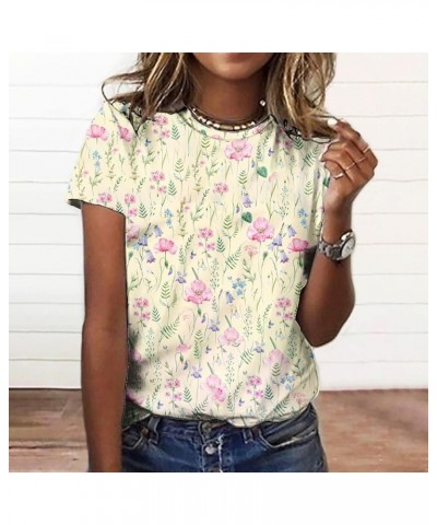 Retro Floral Print Shirts for Women Short Sleeve Crew Neck Pullover Summer Tops Blouse Fashion Loose Basic Tees Tops 01beige ...