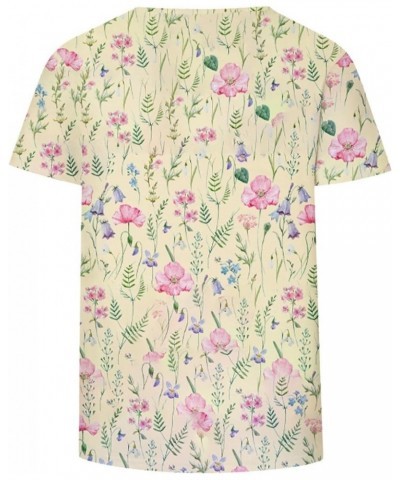 Retro Floral Print Shirts for Women Short Sleeve Crew Neck Pullover Summer Tops Blouse Fashion Loose Basic Tees Tops 01beige ...