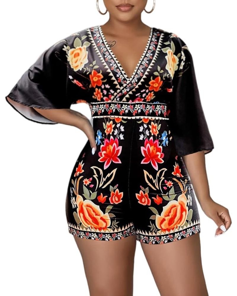 Women's Summer Bodycon Short Rompers Jumpsuit One Piece Boho Club Outfits Floral $11.25 Jumpsuits