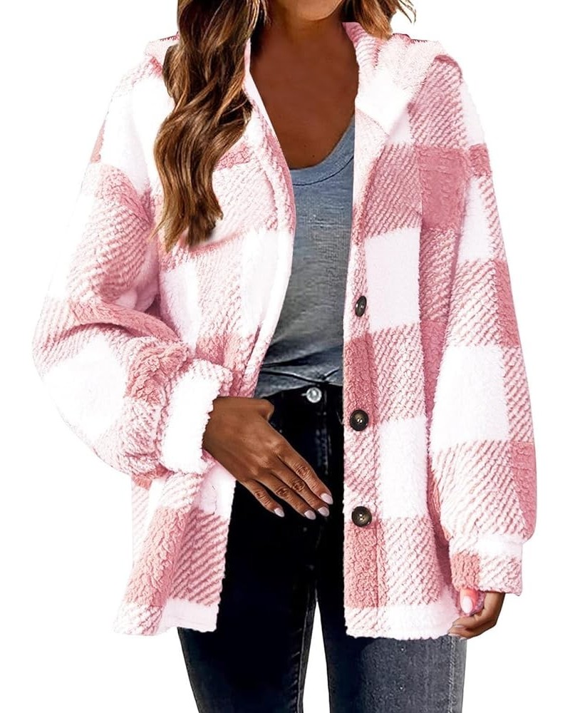 Women's Fleece Plaid Jacket Coats Casual Comfy Button Down Shacket Fuzzy Coat Warm Outwear Pink_03 Button Down Hoodies $9.91 ...