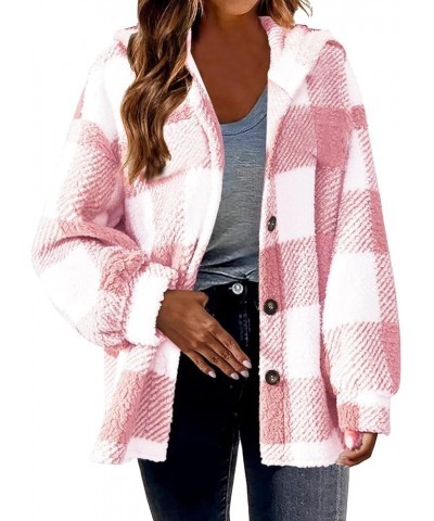 Women's Fleece Plaid Jacket Coats Casual Comfy Button Down Shacket Fuzzy Coat Warm Outwear Pink_03 Button Down Hoodies $9.91 ...