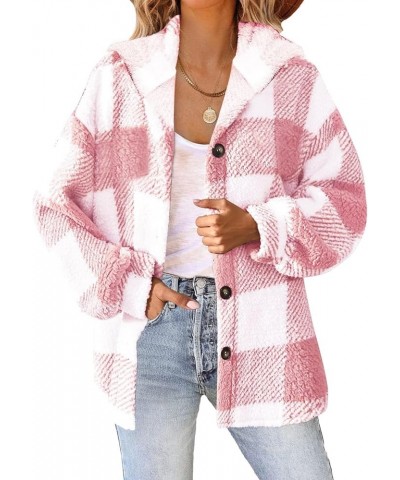 Women's Fleece Plaid Jacket Coats Casual Comfy Button Down Shacket Fuzzy Coat Warm Outwear Pink_03 Button Down Hoodies $9.91 ...