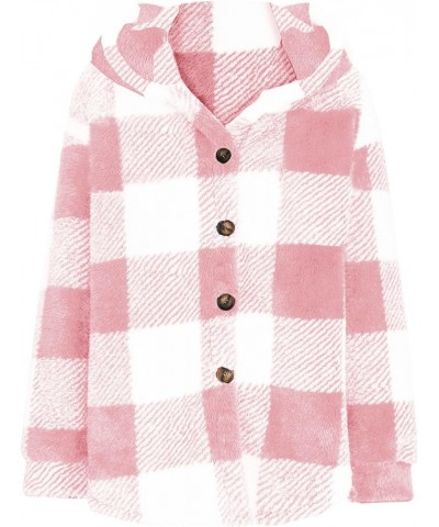 Women's Fleece Plaid Jacket Coats Casual Comfy Button Down Shacket Fuzzy Coat Warm Outwear Pink_03 Button Down Hoodies $9.91 ...