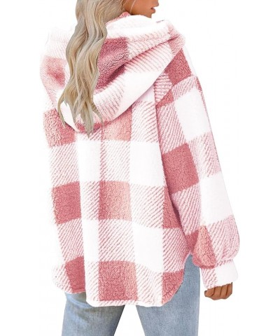 Women's Fleece Plaid Jacket Coats Casual Comfy Button Down Shacket Fuzzy Coat Warm Outwear Pink_03 Button Down Hoodies $9.91 ...