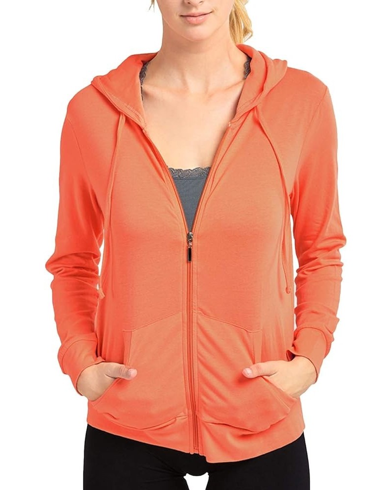 Womens Long Sleeve Thin Cotton Full Zip Up Hoodie Jacket Coral $13.61 Jackets