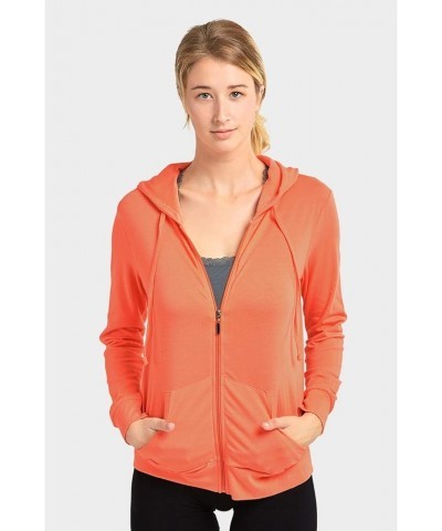 Womens Long Sleeve Thin Cotton Full Zip Up Hoodie Jacket Coral $13.61 Jackets