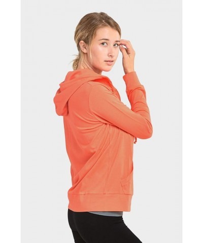 Womens Long Sleeve Thin Cotton Full Zip Up Hoodie Jacket Coral $13.61 Jackets