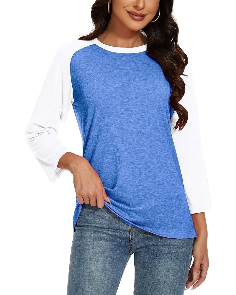 Womens 3/4 Sleeve Striped Shirt Baseball T-Shirts Round Neck Patchwork Casual Trendy Blouses 02-blue and White $12.97 T-Shirts