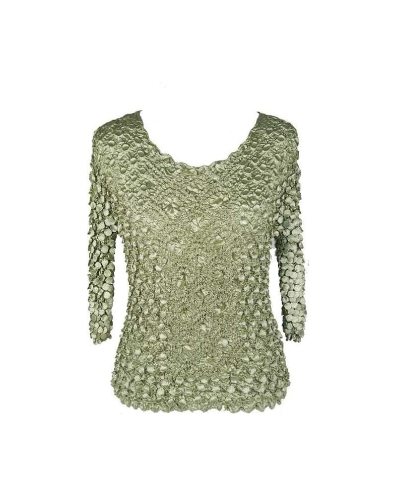 Women's Popcorn Blouse Long Sleeve Shirt Top Expandable One Size New Sage $14.56 Blouses