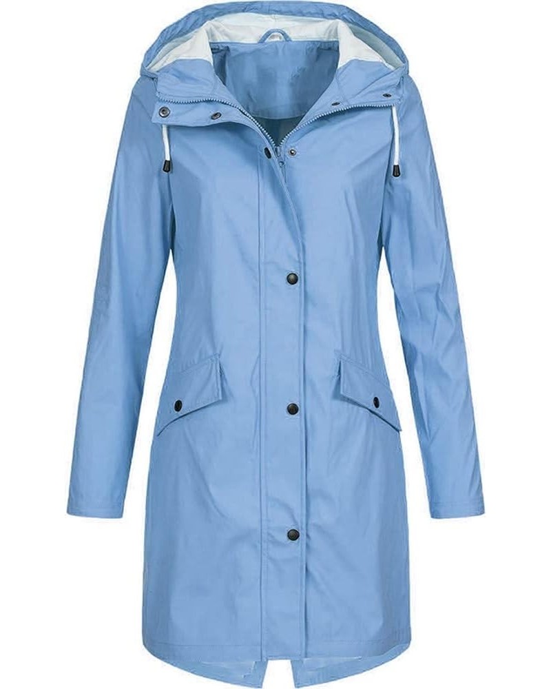 Raincoat for Women Waterproof with Hood Lightweight Packable Long Hooded Trench Coats Drawstring Lined Rain Jackets A-sky Blu...