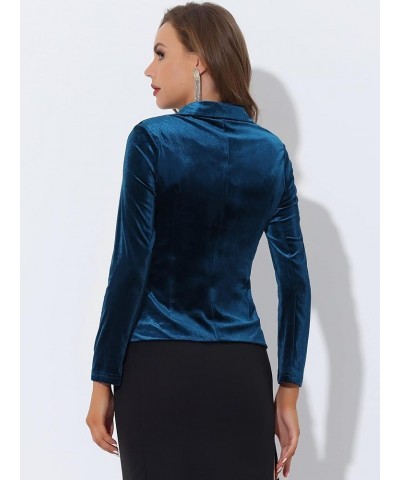 Women's Notched Lapel Vintage Office Button Front Velvet Blazer Peacock Blue $23.78 Blazers