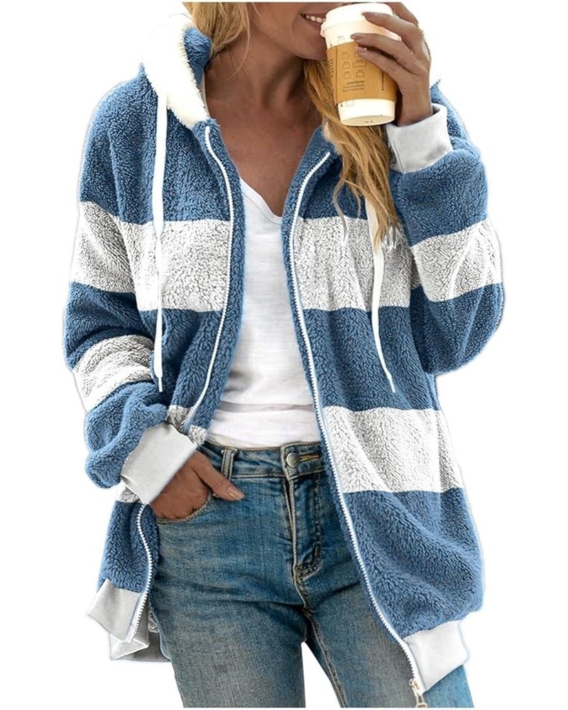 Oversized Fuzzy Fleece Jackets For Women,Fashion 2023 Color Block Faux Fur Cardigan Coat Shaggy Warm Winter Outerwear 07-sky ...