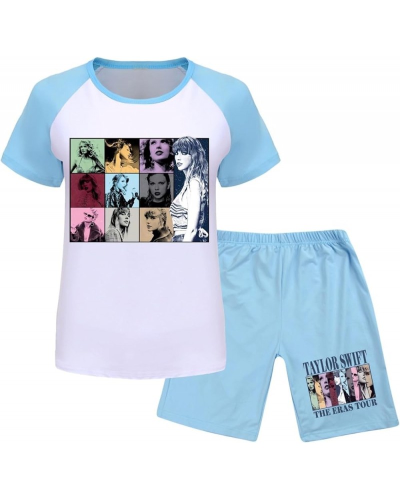 Girls Shorts Set Shirts for Women Unisex Crewneck T-shirts Cute Y2K Tops Teen Girls/Boys Short Tees+Long Pants 4-light Blue $...