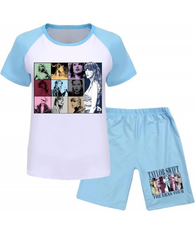 Girls Shorts Set Shirts for Women Unisex Crewneck T-shirts Cute Y2K Tops Teen Girls/Boys Short Tees+Long Pants 4-light Blue $...