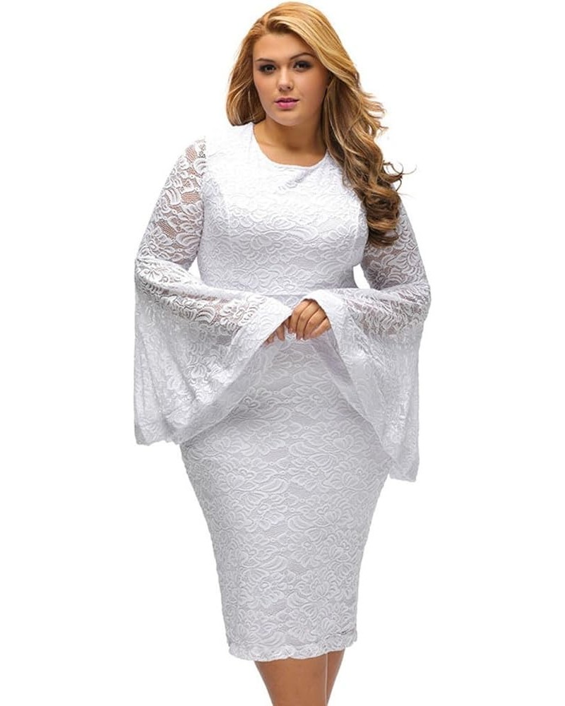 Sexy All White Plus Size Dress for Women Bell Sleeves Lace Dress Party Dress White $31.35 Dresses