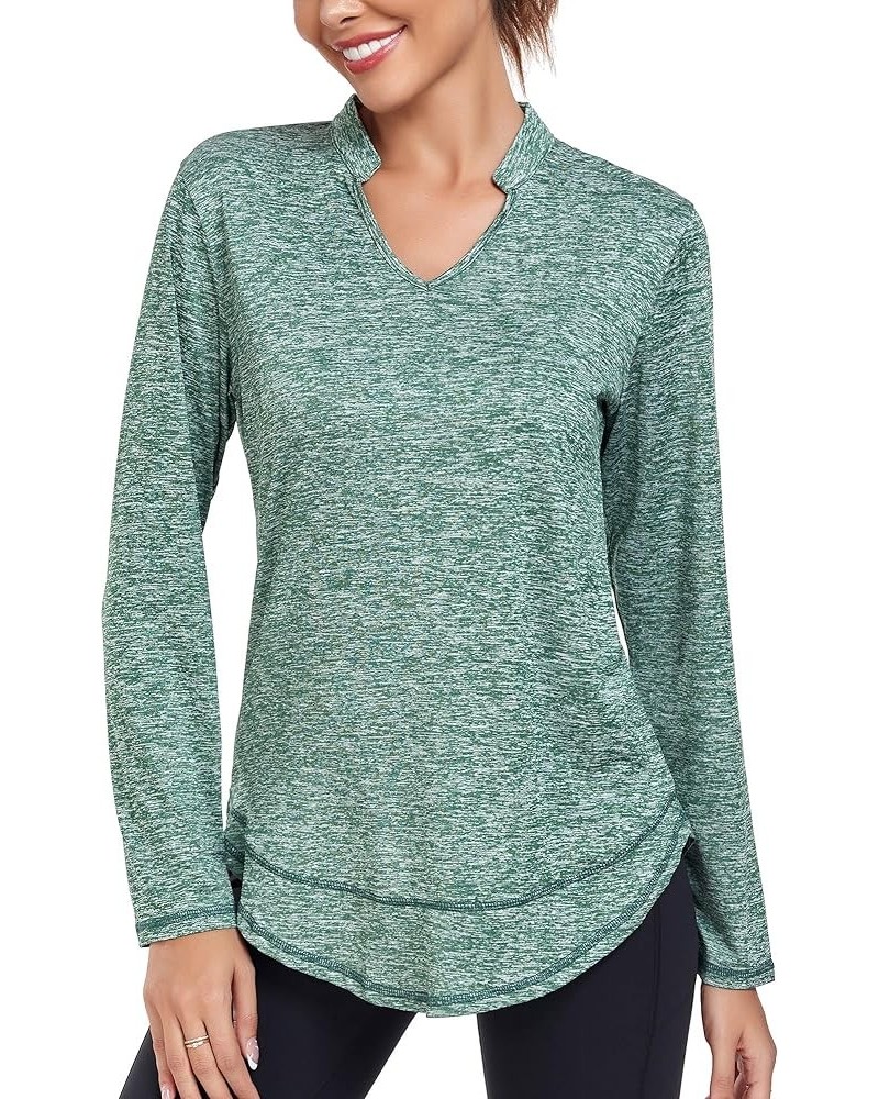 Women's Long Sleeve Workout Shirts Running Yoga Tops Athletic V Neck Sport Tee Side Split Green $16.14 Activewear