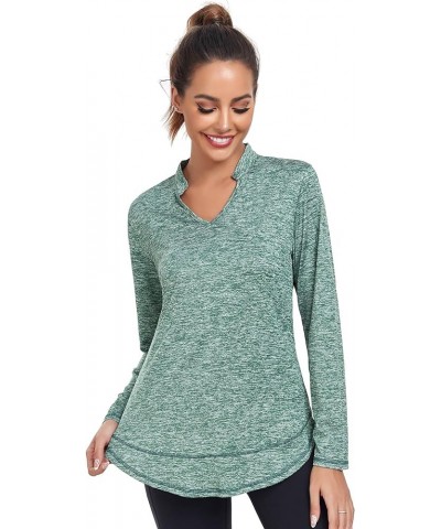 Women's Long Sleeve Workout Shirts Running Yoga Tops Athletic V Neck Sport Tee Side Split Green $16.14 Activewear