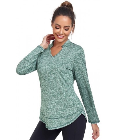 Women's Long Sleeve Workout Shirts Running Yoga Tops Athletic V Neck Sport Tee Side Split Green $16.14 Activewear