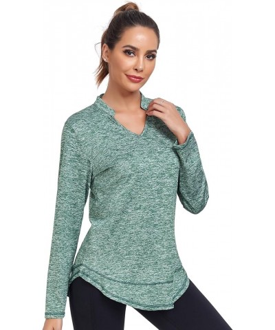 Women's Long Sleeve Workout Shirts Running Yoga Tops Athletic V Neck Sport Tee Side Split Green $16.14 Activewear