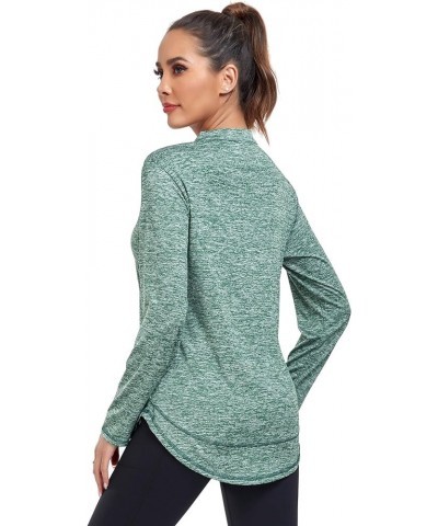 Women's Long Sleeve Workout Shirts Running Yoga Tops Athletic V Neck Sport Tee Side Split Green $16.14 Activewear