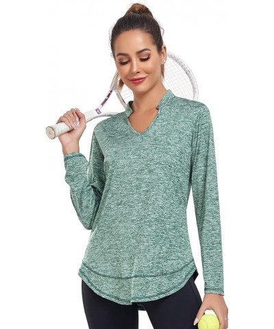 Women's Long Sleeve Workout Shirts Running Yoga Tops Athletic V Neck Sport Tee Side Split Green $16.14 Activewear