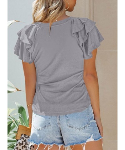 Womens Summer Tops V Neck Ruffle Short Sleeve T Shirts Casual Slim Fit B Grey $12.99 T-Shirts