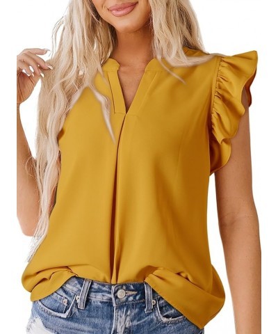 Womens Summer Tops Dressy Casual V Neck Ruffle Short Sleeve Solid Blouses Tops Yellow $11.00 Blouses