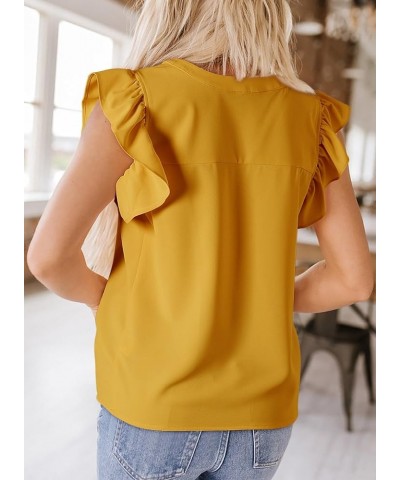 Womens Summer Tops Dressy Casual V Neck Ruffle Short Sleeve Solid Blouses Tops Yellow $11.00 Blouses