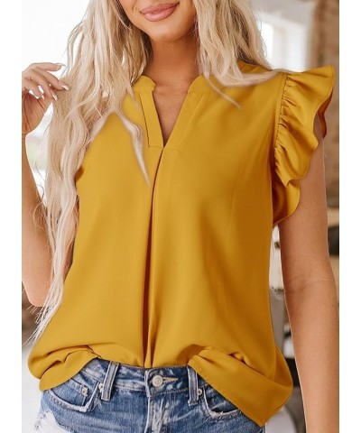 Womens Summer Tops Dressy Casual V Neck Ruffle Short Sleeve Solid Blouses Tops Yellow $11.00 Blouses