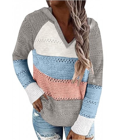 Womens Lightweight Hooded Knit Sweaters Fashion Long Sleeve Hoodies Pullover Fall Casual Loose Crochet Sweatshirts C Blue $6....