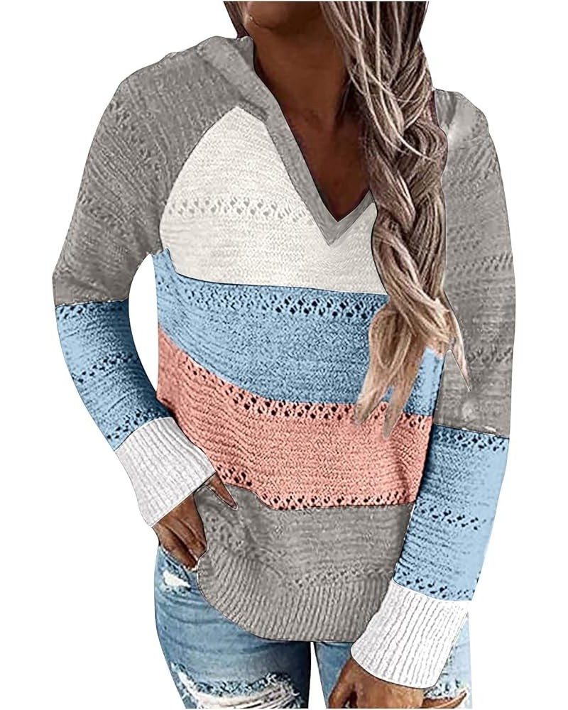 Womens Lightweight Hooded Knit Sweaters Fashion Long Sleeve Hoodies Pullover Fall Casual Loose Crochet Sweatshirts C Blue $6....