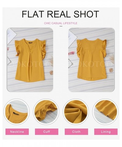 Womens Summer Tops Dressy Casual V Neck Ruffle Short Sleeve Solid Blouses Tops Yellow $11.00 Blouses