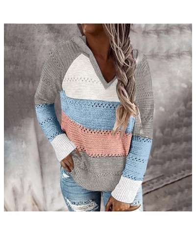 Womens Lightweight Hooded Knit Sweaters Fashion Long Sleeve Hoodies Pullover Fall Casual Loose Crochet Sweatshirts C Blue $6....