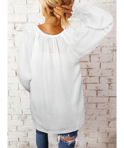 Womens Casual V Neck Loose Long Sleeve Chiffon Blouse Shirt Pleated Flowy Tunic Tops L White $16.89 Blouses