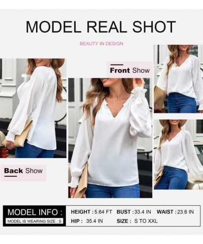 Womens Casual V Neck Loose Long Sleeve Chiffon Blouse Shirt Pleated Flowy Tunic Tops L White $16.89 Blouses