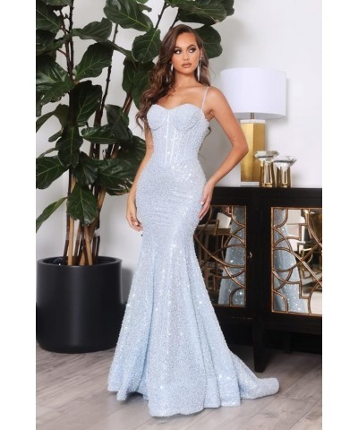 Sequin Mermaid Prom Dresses for Women 2024 Spaghetti Straps Sparkly Evening Formal Gown Sage Green $33.14 Dresses