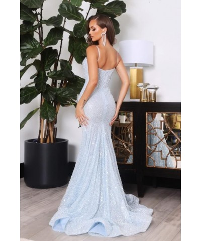 Sequin Mermaid Prom Dresses for Women 2024 Spaghetti Straps Sparkly Evening Formal Gown Sage Green $33.14 Dresses